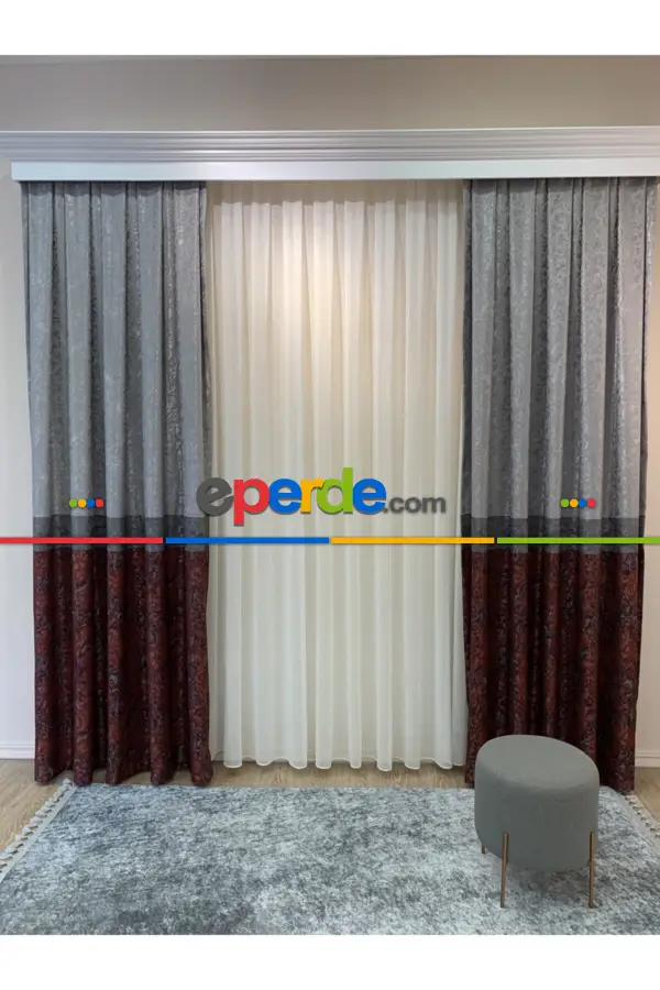 Yatak Odası - Fon Perde Brillant Flrorus Tasarım Model Renk Yeni Siya Gri Antrasit Fon Perde