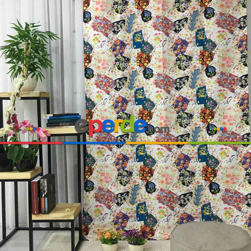 Patcwork Desenli Fon Perde Evm1118 Kumaşı Kalındır Duck Bezi Değildir-  Çok Renkli 2