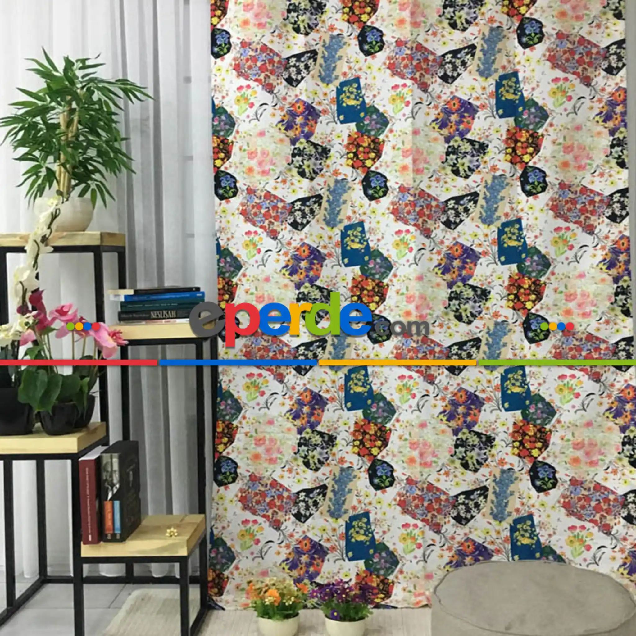 Patcwork Desenli Fon Perde Evm1118 Kumaşı Kalındır Duck Bezi Değildir-  Çok Renkli 2