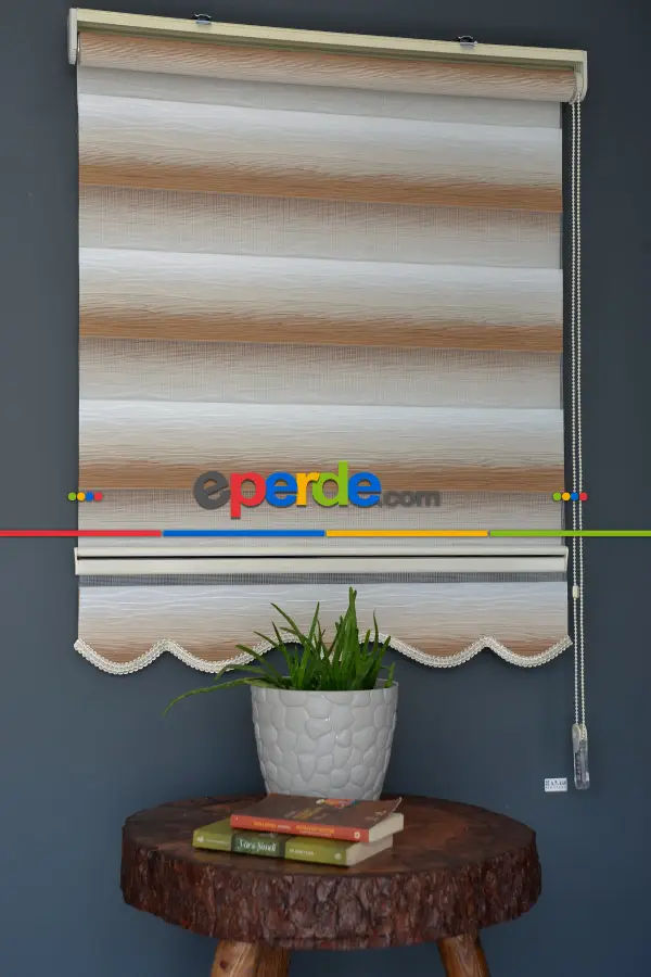 Halim Perdesan Mf-02 Beyaz & Kahverengi Renk Etekli Veya Eteksiz Zebra Stor Perde