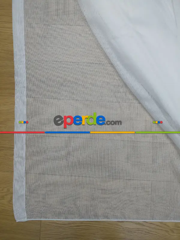 ( Orjinal ) Fantazi İnce Çizgili Tül Perde Kurşunlu Resimdeki Pile 1/3- Ekru - Kurşunlu Tül