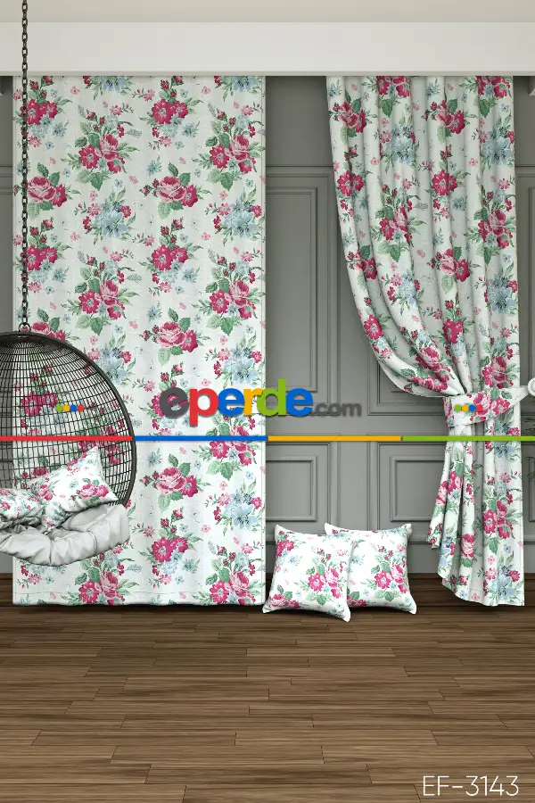 Rengarenk Çiçek Baskılı Fon Perde