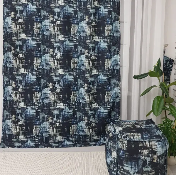 Salon Abstrakt Desenli Fon Perde Evm1504 Kumaşı Kalındır Duck Bezi Değildir-  Çok Renkli 2