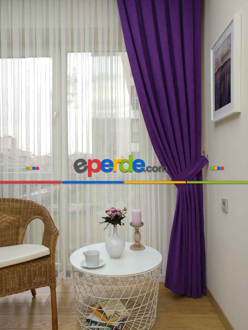 Mor Düz Fon Perde - Mor