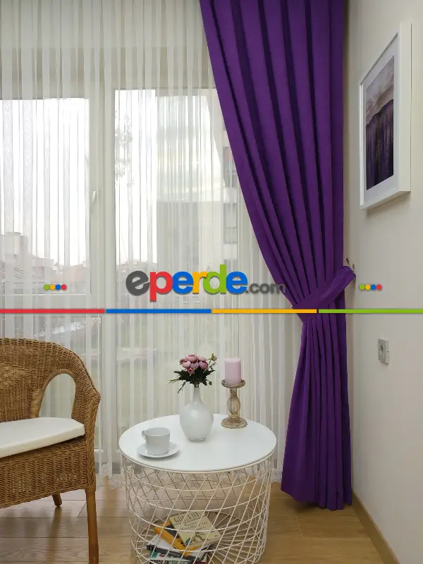 Salon Fon - Mor Düz Fon Perde - Mor