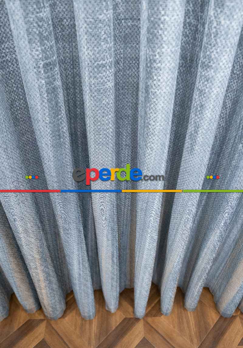 Gri Modern Degrade Geçişli Dantel Tül - Yüksek Kalite - Mavimsi Gri Damascus -