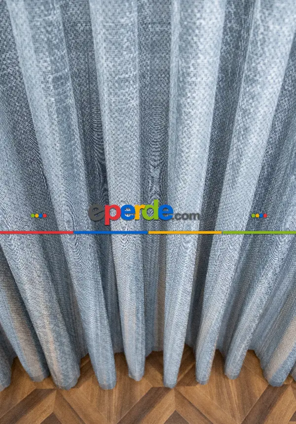 Gri Modern Degrade Geçişli Dantel Tül - Yüksek Kalite - Mavimsi Gri Damascus