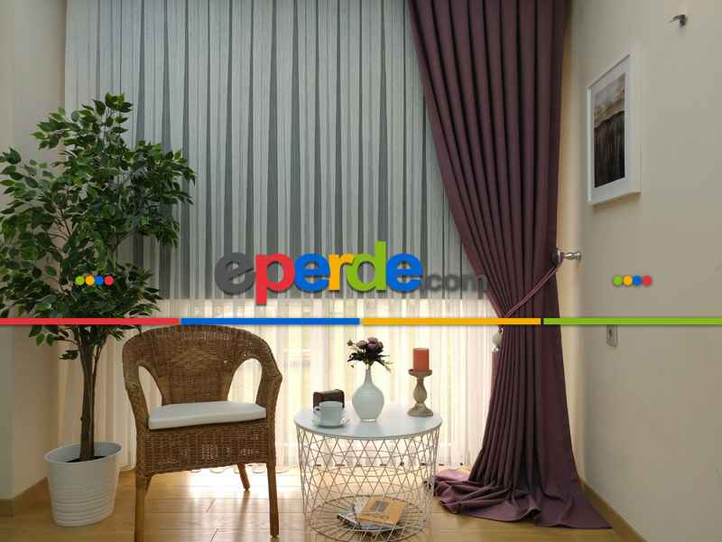 Yatak Odası - Keten Mürdüm Renk Düz Fon Perde - Mürdüm