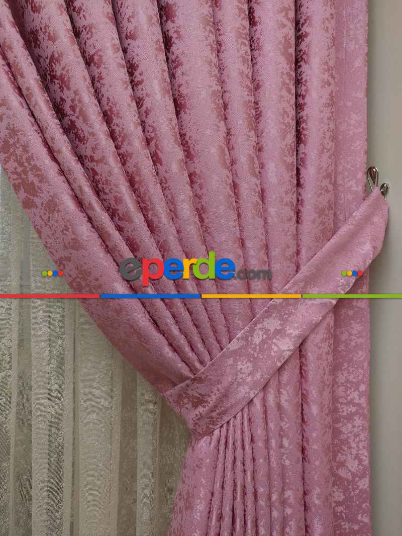Pembe Duz Jakar Fon Perde (180)- Gül Pembe