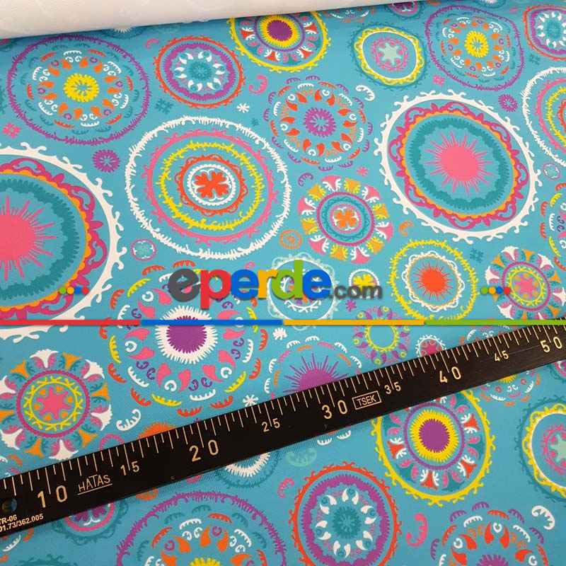 Osmanlı Mutfak Perdesi Kanat Fon Perde Desenli- Mavi