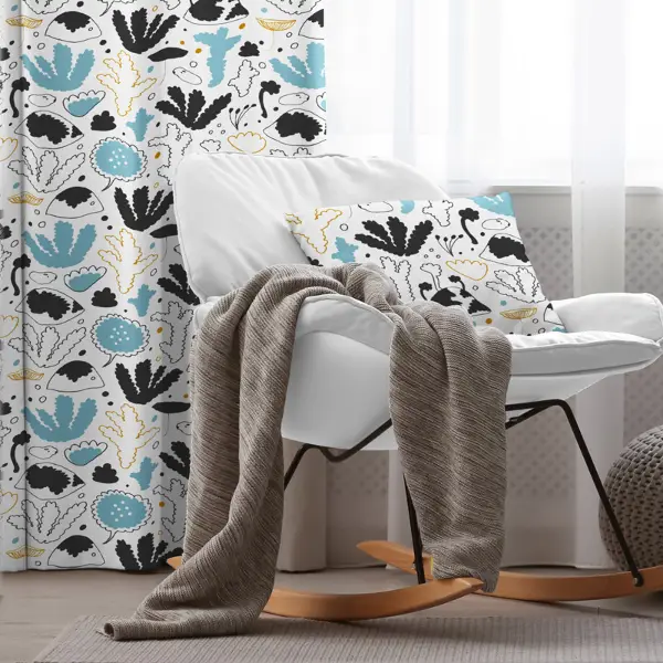 Çocuk Odası - Mavi Siyah Desenli Fon Perde Evim428 Kumaşı Kalındır Duck Bezi Değildir- Mavi-beyaz