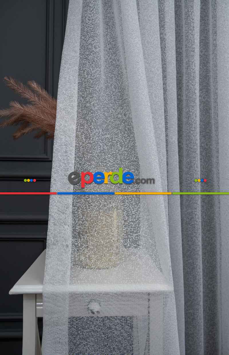 Taç Karlı Desen Örme Düz Tül Perde