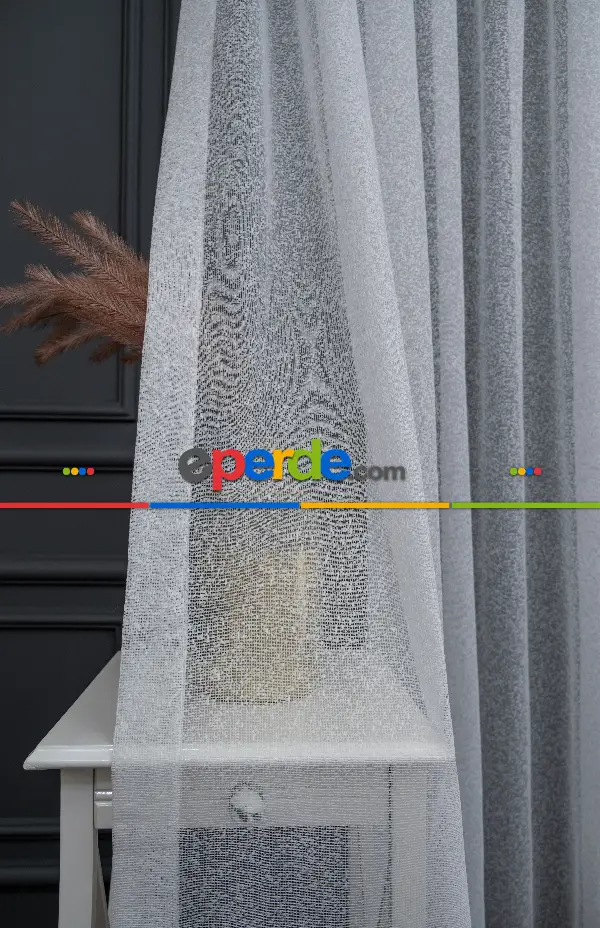 Taç Karlı Desen Örme Düz Tül Perde