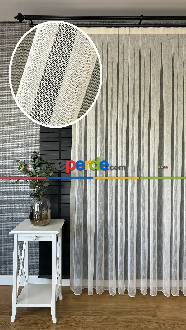 Bebek Odası Tül Perde - Ütü İstemeyen Koyu Krem Keten Şantuk Tül Perde - Armür Dokuma Kurşunlu Tül Perde