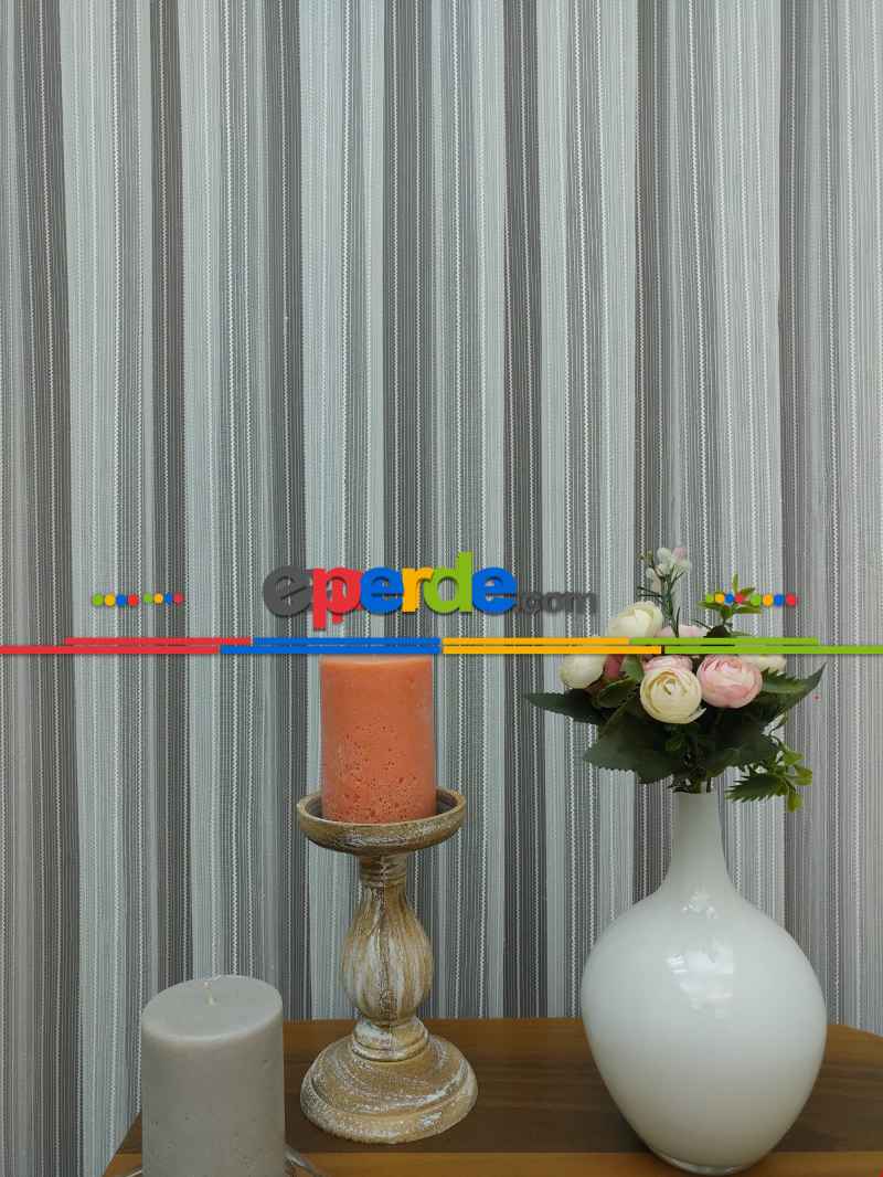 Mutfak - Makarna Çizgili Tül Perde 1.kalite