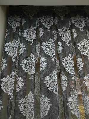 Damask Desenli Floş Örme Tül Perde- Siyah-Gri-Füme-Antrasit