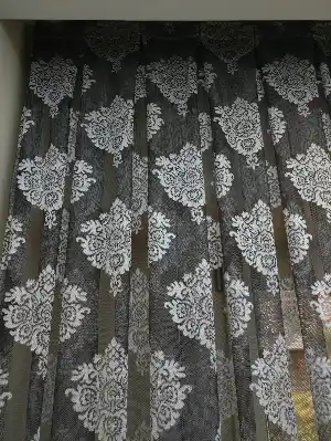 Damask Desenli Floş Örme Tül Perde- Siyah-Gri-Füme-Antrasit
