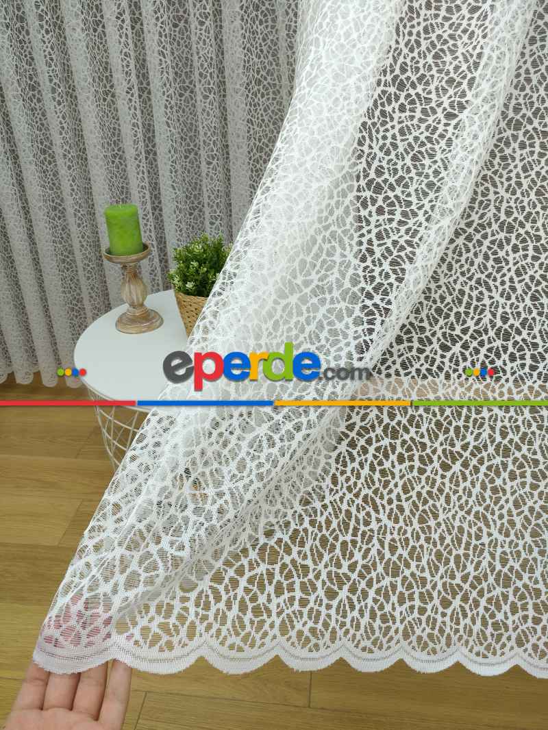 Salon ( Orjinal ) Spor Desen Fransız Dantel Tül Perde & Kruvaze Perde - Ekru - Örümcek Tül Perde