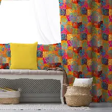 Etnik Desenli Fon Perde Evim K-209 Kumaşı Kalındır Duck Bezi Değildir