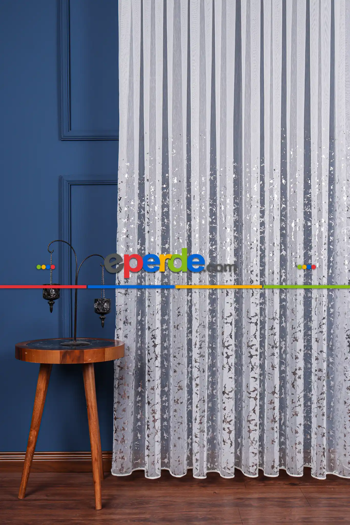 Salon Tül - Cam Kırığı Dijital Baskılı Tül Perde Ekru-gümüş