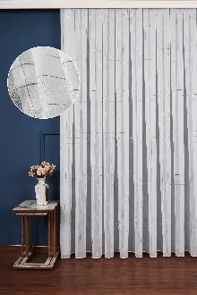 Salon Tül - Bambu Zemin Geometri Nakış İşlemeli Tül Perde