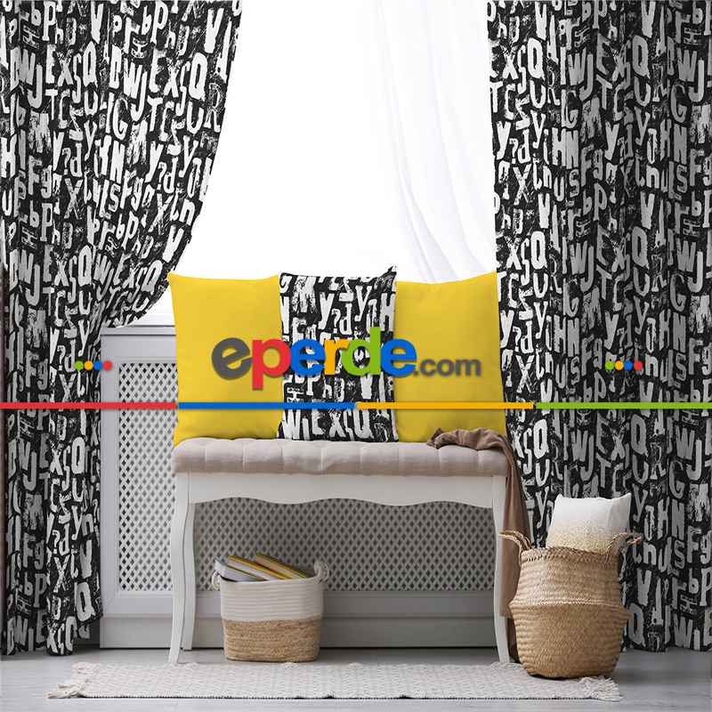 Genç Odası - Geometrik Desenli Fon Perde Evim932 Kumaşı Kalındır Duck Bezi Değildir- Mavi-beyaz