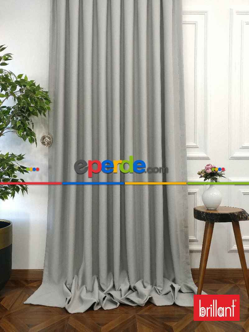 %90 Brillant Karartma Blackout Açık Gri Renk Fon Perde- Gri Açık