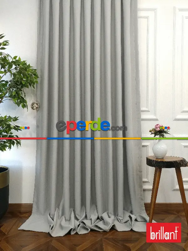 Yatak Odası - Brillant Karartma Blackout Açık Gri Renk Fon Perde- Gri Açık