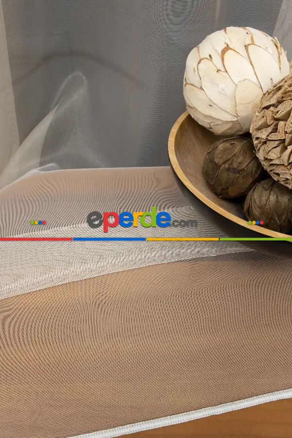 Arzenen Marka Doğal Yansımalarıyla Şık Görünümlü Kendinden Parlak, Renkli Tül Perde- Açık Bej - Kurşunlu Tül