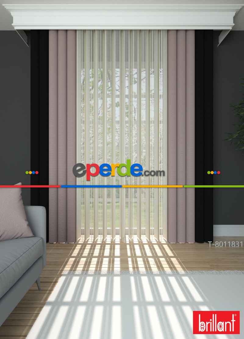 Brillant Akıllı Tül Siyah-koyu Lila Perde Tül Dikey Zebra Perde Düz 1. Kalite