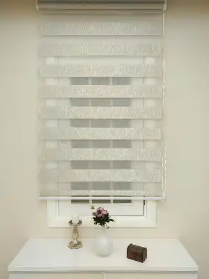 Vizon Kahverengi Kabartmalı Jakarlı Zebra Perde - Vizon Rengi