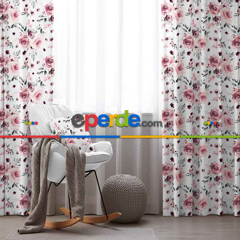 Çiçek Desenli Fon Perde Evim502 Kumaşı Kalındır Duck Bezi Değildir- Mavi-beyaz