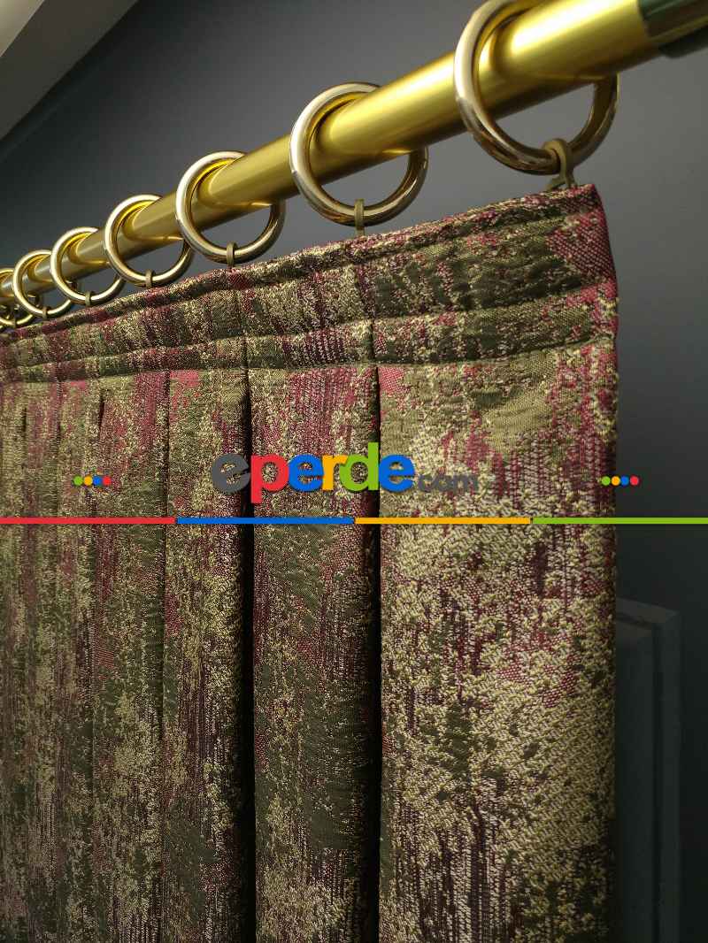 Oturma Odası - PatineDesenli Modern Desenli Jakarlı Fon Perde Yeni Seri 401- Bej-haki-mürdüm