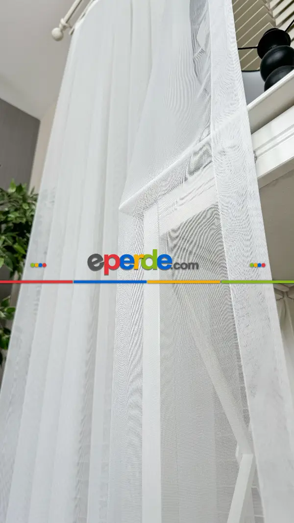 Ekru Etek Ucu Özel İplik Hafif Simli Damask Brode İşlemeli Tül Perde - Ağır Gramajlı Premium Nakışlı