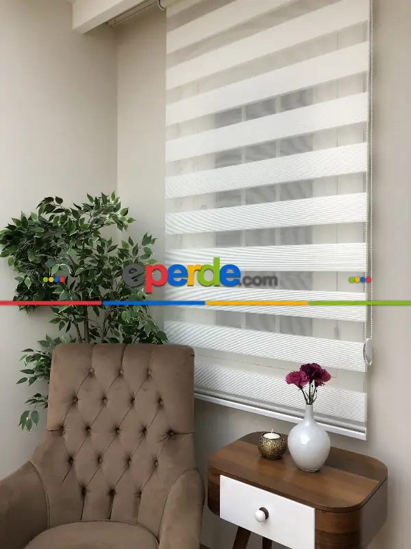 Salon Zebra Perde - Yüksek Kalite Plise Zebra Perde - Ekru Renk- Ekru