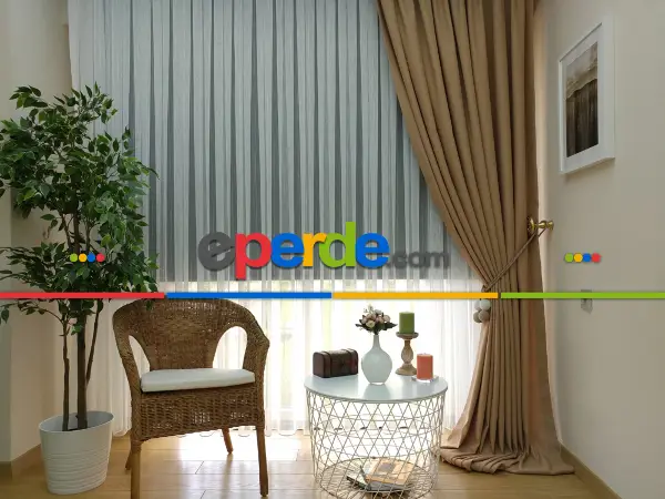 Yatak Odası - Bej Rengi - Düz Keten Fon Perde (  Keten Fon Perde)- Bej