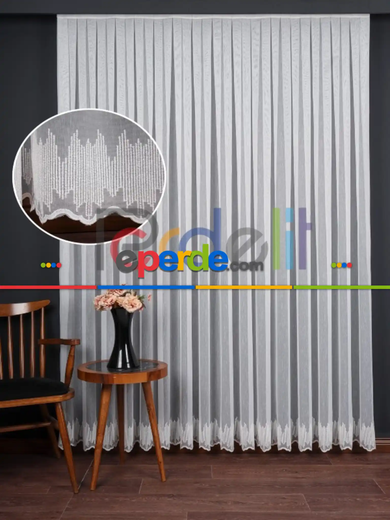 Etek Ucu Nakış İşlemeli Tül Perde