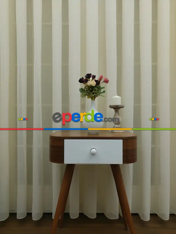 Salon Tül Perde - Krem - Keten Tül Perde- Krem