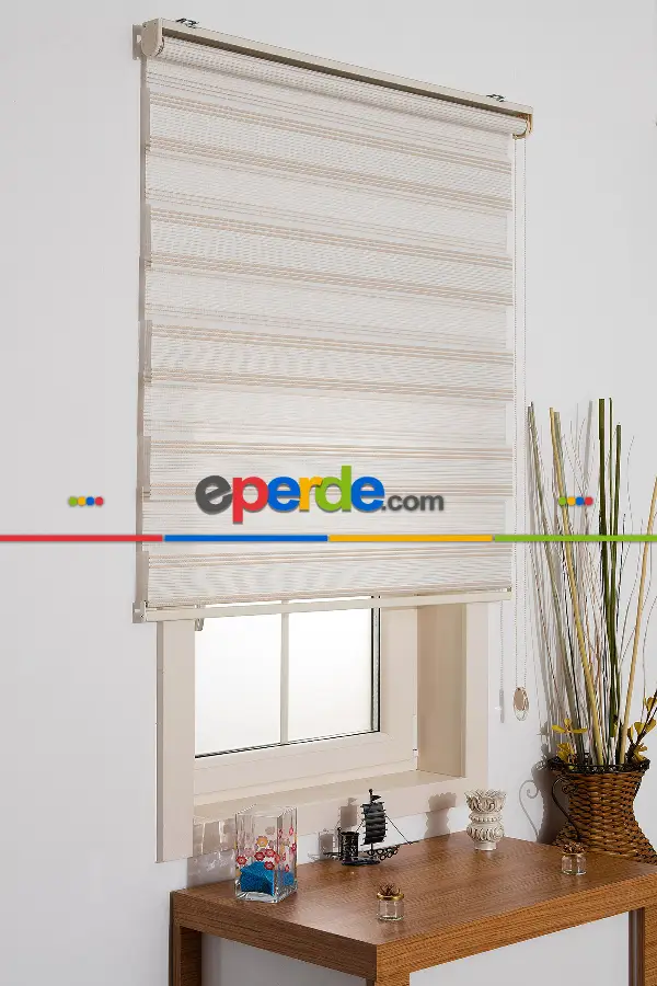 %25 İndirimli!!! Pilise Star Altın Sarısı Pliseli Zebra Perde - Krem-altın Simli