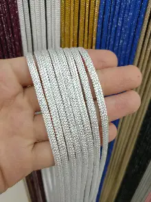 Beyaz Rengi Simli İp Perde Jumbo Zincir Serisi- Beyaz-gümüş