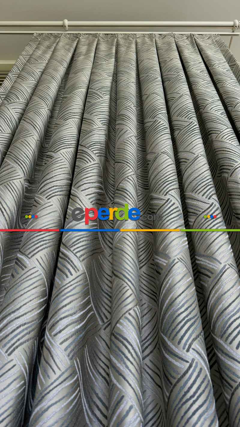 Gri / Petrol Yeşil Çizgili Desen Premium Jakar Dokuma Fon Perde