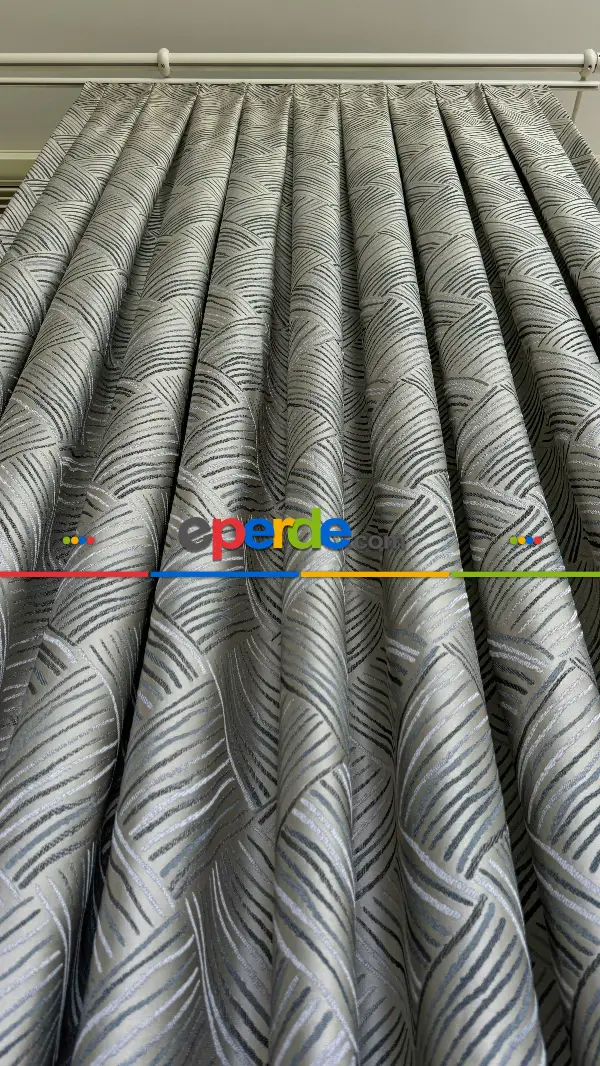 Gri / Petrol Yeşil Çizgili Desen Premium Jakar Dokuma Fon Perde