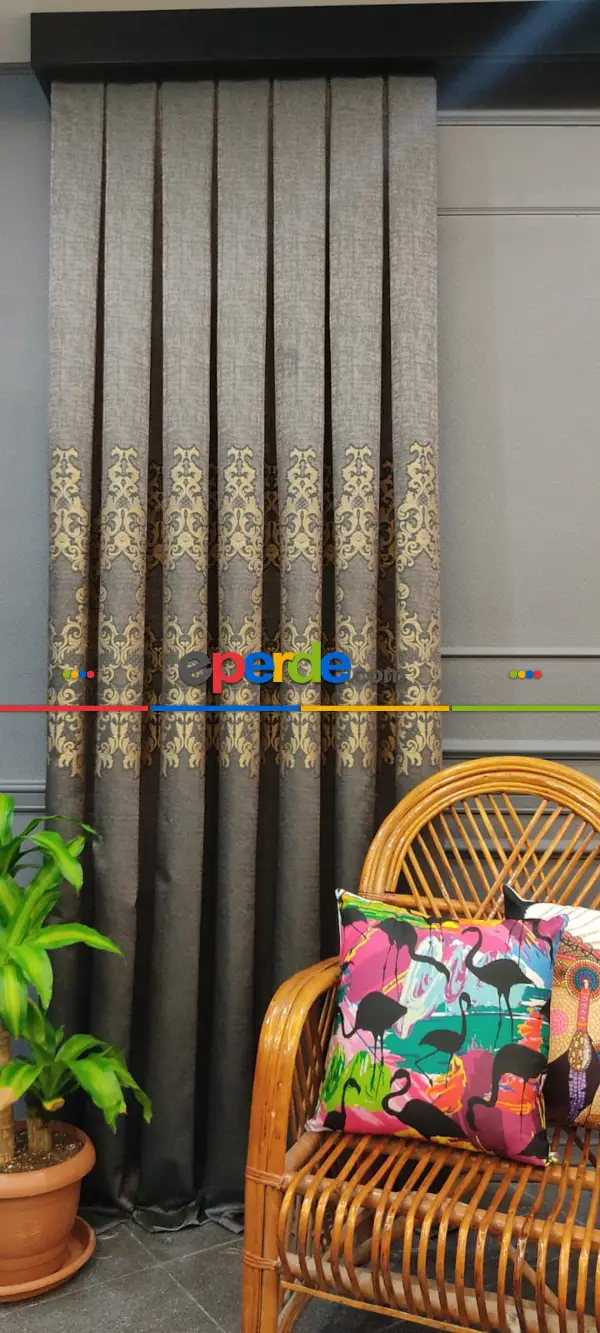 Yatak Odası - Kahverengi Desenli Fon Perde, Adet Fiyatıdır, İstediğiniz Boy Ölçüsünde Dikilir, Eni 50 İla 100cm Arası Seçenekler, Sık Piledir 100cm X 1cm 