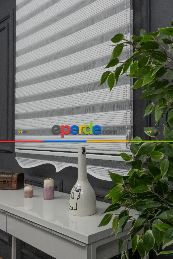 100x200 Hazır Beyaz Dar Plise Zebra Perde