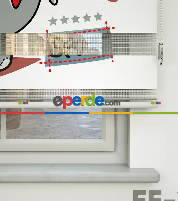 Dinazor Desenli Özel Baskılı Zebra Perde- Çok Renkli