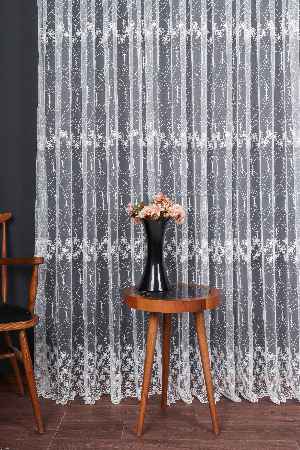 Şeritli Papatya Nakış İşlemeli Brode Tül Perde