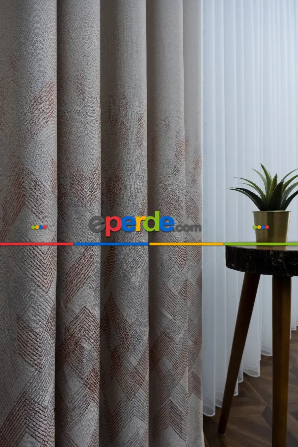 Modern Pano Fon Perde Renk Geçişli Çift Renk - 505- Bej-gri Açık-pembe Koyu-kiremit Rengi