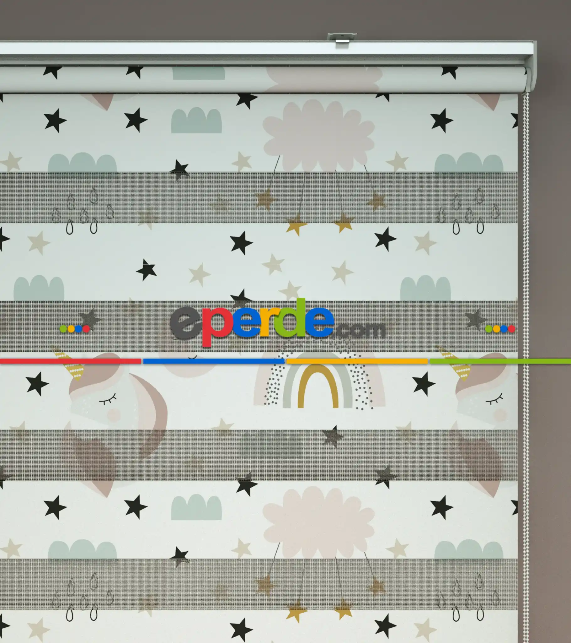 Unicorn Desenli Baskılı Zebra Perde- Çok Renkli