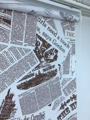 Kahve Gazete Baskılı Stor Perde- Kahverengi-Krem Açık