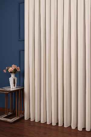 Krep Krem Düz Tül Perde